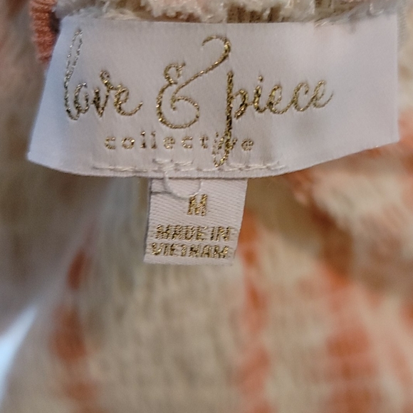 LOVE & PIECE PEACH TIE-DYE CROP TOP GAUZE RUFFLE BOHEMIAN LONG SLEEVE BLOUSE M - Picture 10 of 14